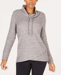 Ideology Cowl Neck Drawstring Pullover Heathered Long Sleeve Womens Top, 2X by Vanessa Jane