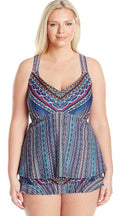 Jessica Simpson Womens Plus Size Dusty Road Denim-Inspired Cross Back Tankini,OX by Vanessa Jane