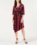 NY Collection Petite Striped Velvet Asymmetrical Dress, Red Multi, Size PM by Vanessa Jane