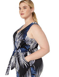Karen Kane Womens Plus Size Tie-Front Jumpsuit 2X Print by Vanessa Jane