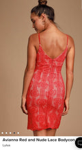 Lulus Avianna Red and Nude Lace Bodycon Dress, Size Medium by Vanessa Jane