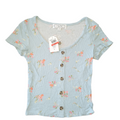 Hippie Rose Printed Button-Trimmed Waffle-Knit Top by Vanessa Jane