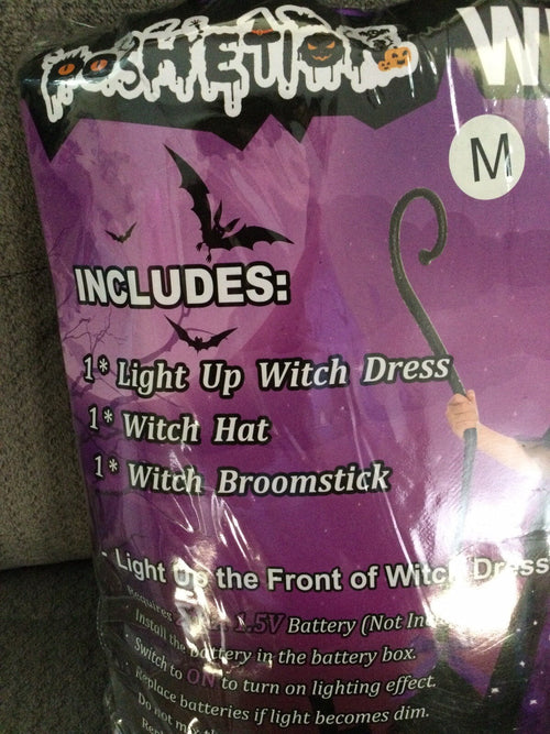 Poshetion Light-Up Witch Costume Dress Hat Broom Size M Child Medium by Deal US