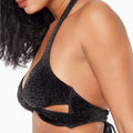 Bar III Shimmer Twist-Halter Bikini Top, Black, Size Small by Vanessa Jane