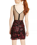 Sequin Hearts Womens Dress Red Black Sheath Sequined Illusion by Vanessa Jane