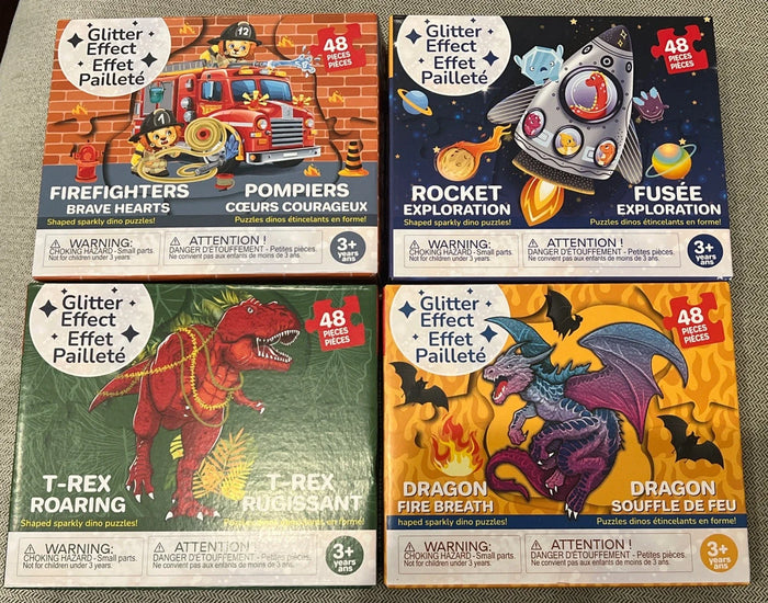 QUOKKA 48-Piece Shaped Jigsaw Puzzles 4-Pack Dragon Rocket Firetruck Dino by Deal US