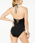 Bar lll Womens Halter Strappy Plunging One Piece Swimsuit by Vanessa Jane