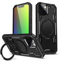 Magnetic Circle Kickstand Silicone Case with Tempered Glass for iPhone 15 Pro Max Black by Merch Section