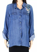 Style and Co Womens Embroidered Floral Print Button-Down Denim Top, Size OX by Vanessa Jane