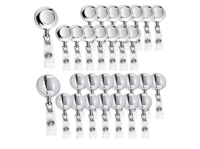 Frascati Silver Retractable Metal Badge Reels 24 Inch Cord 30 Pack by Deal US