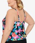 Swim Solutions Plus Size in Living Color Blouson Tankini Top, Size 24W by Vanessa Jane