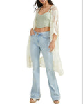 Adiva Boho Embroidered Lace Kimono Open Front Bell Sleeves 45 Long, Medium by Vanessa Jane