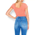 Bebe Logo Lace Plunge Bodysuit, Peach, Size Medium by Vanessa Jane