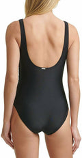DKNY Mesh Side Shirred One Piece Swimsuit, Black, Size 6 by Vanessa Jane