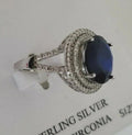 RH Macy Blue Cubic Zirconia Double Pave Row Ring In Sterling Silver by Vanessa Jane