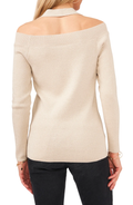 Vince Camuto Metallic Halter V-Neck Sweater in Flax, Size X-Large by Vanessa Jane
