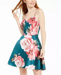 City Studios Juniors Lace-Back Floral-Print Fit & Flare Dress, Size 11 by Vanessa Jane