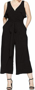 Julian Taylor Women's Solid Belted Jumpsuit, Black, Size 16 by Vanessa Jane