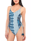 Jessica Simpson Batik Babe Tassel-Trim One-Piece Swimsuit, Size Small by Vanessa Jane