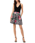 Xscape Black Printed Spaghetti Strap V Neck Fit And Flare Dress-Size 10 by Vanessa Jane