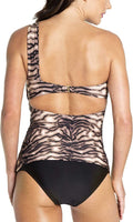 Rachel Roy Womens One Shoulder Tankini Bikini Top in Black/Tan Small by Vanessa Jane