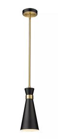 Z-Lite Soriano Matte Black and Heritage Brass One-Light Mini Pendant by Vanessa Jane