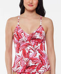Jessica Simpson Fuchsia Multi Paradiso Palm Crossed-Back Tankini Top, Us XL by Vanessa Jane