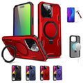 Magnetic Circle Kickstand Silicone Case with Tempered Glass for iPhone 15 Pro Max Black by Merch Section
