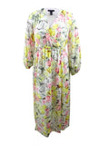 INC Womens Yellow Printed Long Sleeve V Neck Maxi Dress Plus, Size 1X by Vanessa Jane