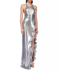 David Koma Sequin Ruffle Halter Column Gown, Size 10 by Vanessa Jane
