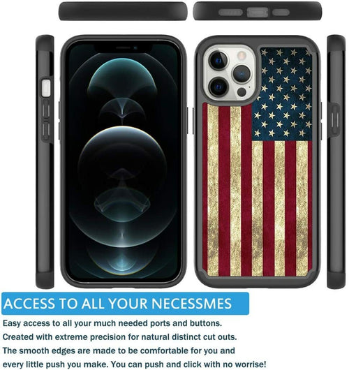 Hybrid Dual Layer Armor Case for iPhone 12 12 Pro 12 Pro Max USA Flag by Merch Section