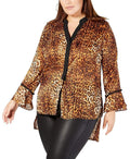NY Collection Women Blouse Brown High Low Cheetah, Size 2XP by Vanessa Jane