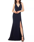 Xscape Slitted Zippered Sleeveless V Neck Full-Length Sheath Evening Dress by Vanessa Jane