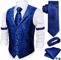YourTies Royal Blue Paisley Silk Vest Waistcoat Tie Pocket Square Set by Deal US