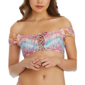 Raisins Juniors Off-The-Shoulder Strappy Lace Front Bikini Top by Vanessa Jane