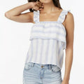 Almost Famous Juniors Striped Ruffle-Trimmed Tank Top by Vanessa Jane