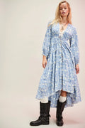 Free People Pappiet MIDI Womens Dress Bluebell Combo, Medium by Vanessa Jane