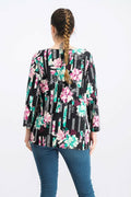 JM Collection Printed Pleated-Back Blouse, Size Large by Vanessa Jane