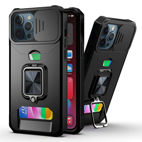 Card Holder Magnetic Ring Stand Lens Protection Case for iPhone 13 Pro Max by Merch Section