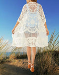 Adiva Boho Embroidered Lace Kimono Open Front Bell Sleeves 45 Long, Medium by Vanessa Jane