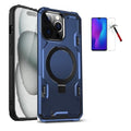 Magnetic Circle Kickstand Silicone Case with Tempered Glass for iPhone 15 Pro Max Black by Merch Section