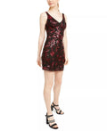 Sequin Hearts Womens Dress Red Black Sheath Sequined Illusion by Vanessa Jane