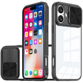 Clear Hybrid Case for iPhone 16 6.1-Inch with Rear Lens Sliding Cover and Tempered Glass by Merch Section