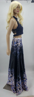 City Studios Juniors 2-Pc. Glitter Lace Top and Floral Skirt Navy, Size 7 by Vanessa Jane