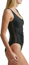 DKNY Mesh Side Shirred One Piece Swimsuit, Black, Size 6 by Vanessa Jane