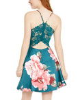 City Studios Juniors Lace-Back Floral-Print Fit & Flare Dress, Size 11 by Vanessa Jane