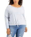 Rebellious One Womens Light Blue Stretch Long Sleeve Boat Neck Top Plus 2X by Vanessa Jane