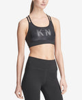 DKNY Womens Sport Logo Glitter Strappy-Back Low-Impact Sports Bra Clear Combo XL by Vanessa Jane