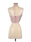 Lulus Live the Night Dusty Rose Satin Ruched Halter Crop Top, Size Large by Vanessa Jane