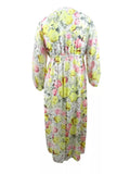 INC Womens Yellow Printed Long Sleeve V Neck Maxi Dress Plus, Size 1X by Vanessa Jane
